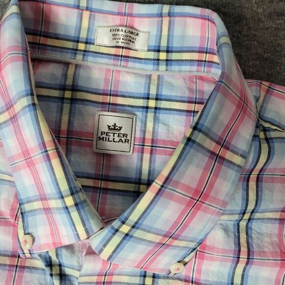 Peter Millar Men's Size Xl  Short Sleeve Multicolor Pink  Checked Plaid Shirt - Picture 4 of 11